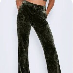 Noisy May Nattie High Waist Flare Velvet Pants Olive Green Stretch Size Small/30